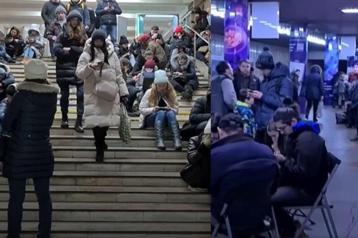 الأوكرانيون يحتمون في مترو الأنفاق جراء هجوم صاروخي روسي - فيديو