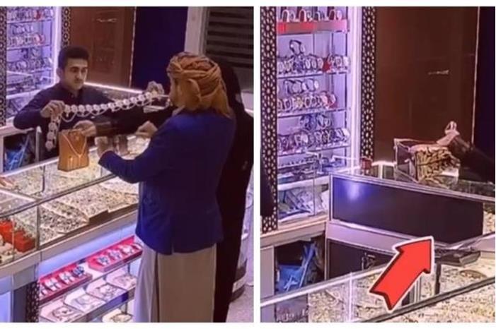 شاهدوا ... امرأة تسرق حزام ذهب من محل مجوهرات في اليمن
