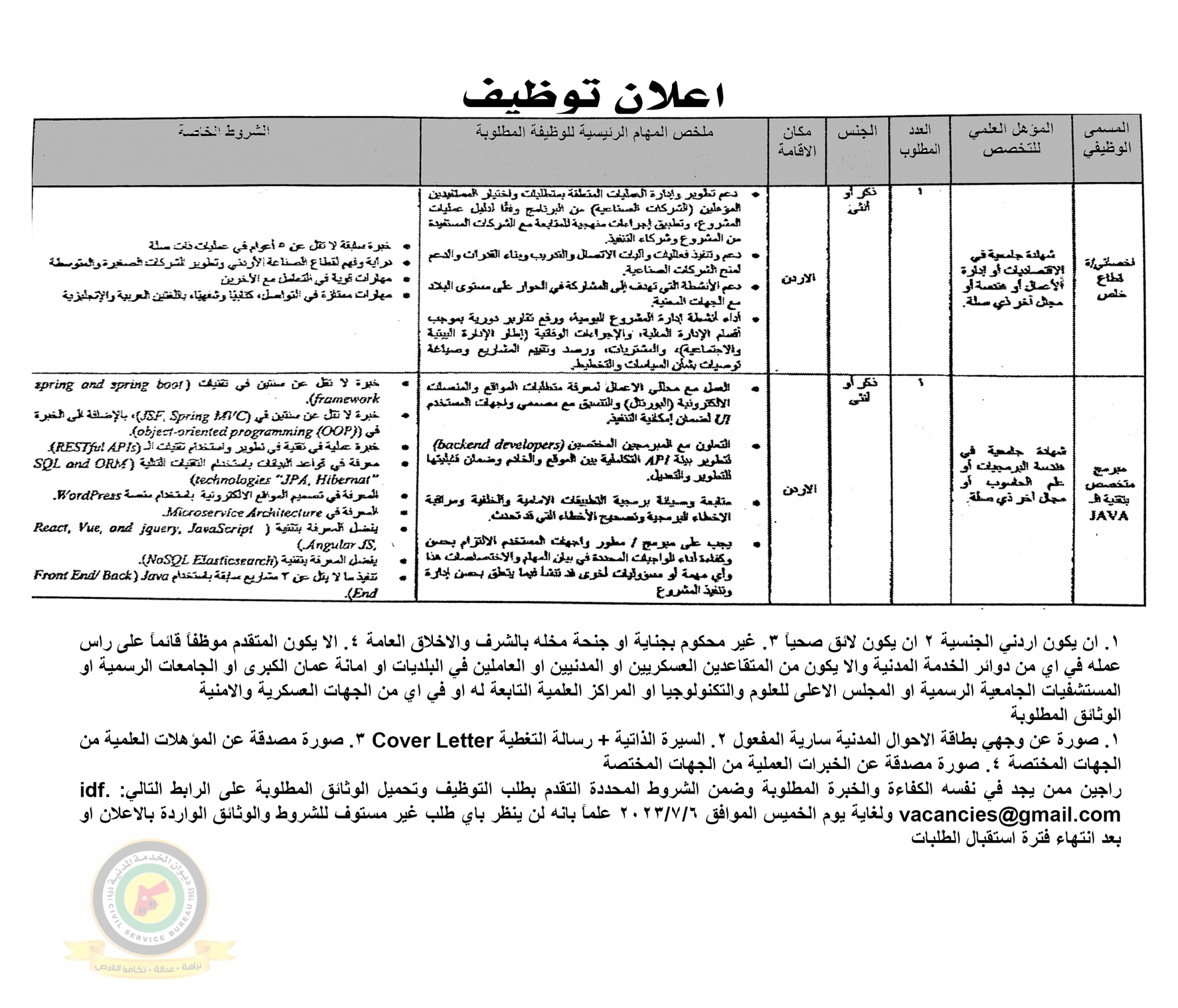 اعلان وظائف شاغرة