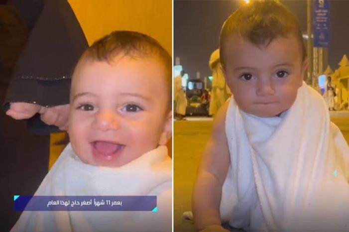 أصغر حاج يخطف الأنظار وهو يرتدي ملابس الإحرام