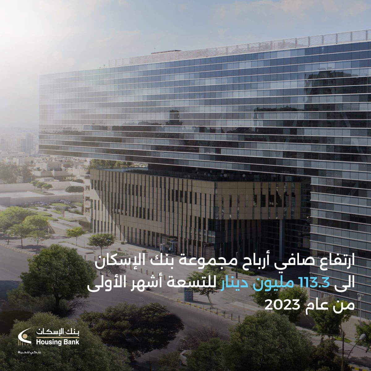 رتفاع صافي أرباح مجموعة بنك الإسكان الى 113.3 مليون دينار للتسعة أشهر الأولى من عام 2023