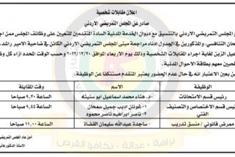 اعلان مقابلات شخصية صادر عن المجلس التمريضي الاردني