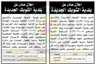 اعلان مقابلات عن بلدية الشوبك الجديدة
