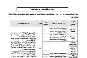 اعلان وظائف شاغرة بالفئة الثالثة صادرعن بلدية معان