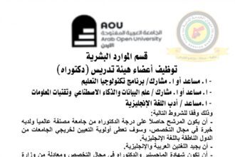 اعلان تعيين اعضاء هيئة تدريسية صادرعن الجامعة العربية المفتوحة