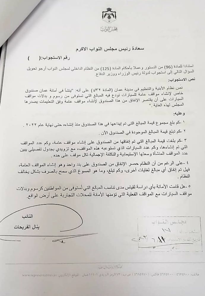 لماذا ترفض أمانة عمان الرد على منتقديها <br> سؤال النائب فريحات مجرد مثال