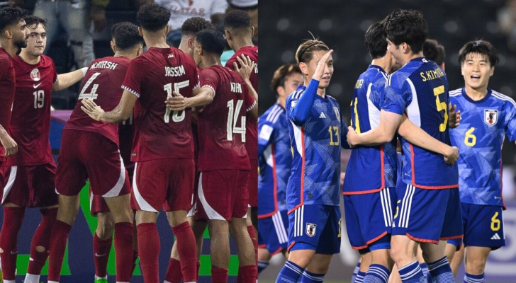 لاعبو قطر واليابان يحتفلون بأهداف لفرقهم