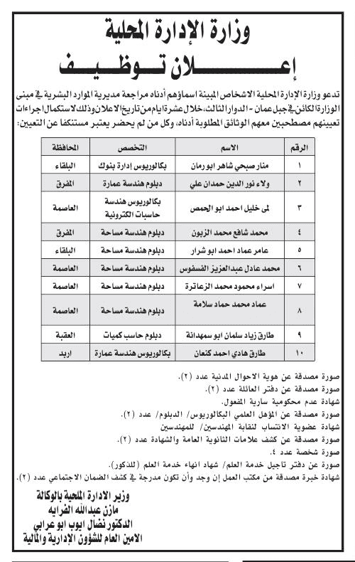 مدعوون للتعيين في دوائر ومؤسسات