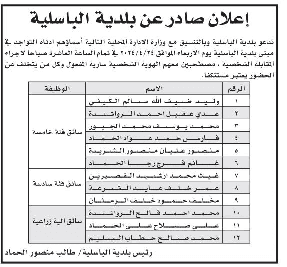مدعوون للتعيين في دوائر ومؤسسات