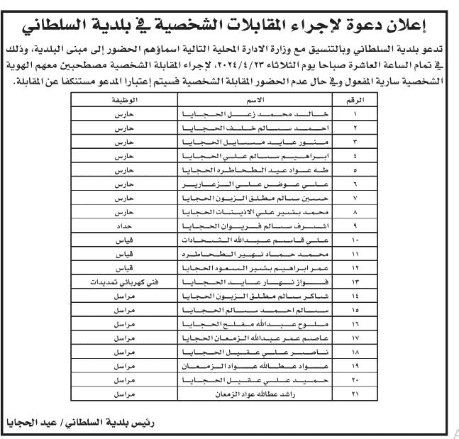 مدعوون للتعيين في دوائر ومؤسسات