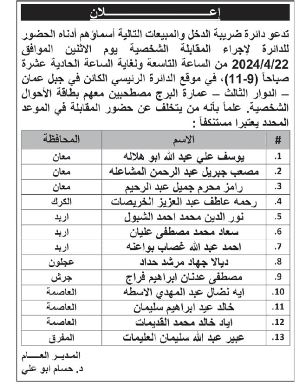 مدعوون للمقابلة الشخصية واستكمال إجراءات التعيين - اسماء