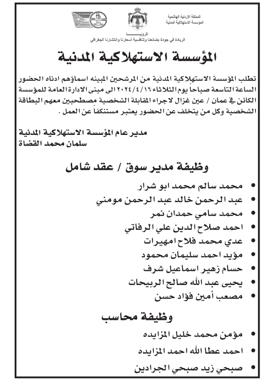 مدعوون للمقابلة الشخصية واستكمال إجراءات التعيين - اسماء