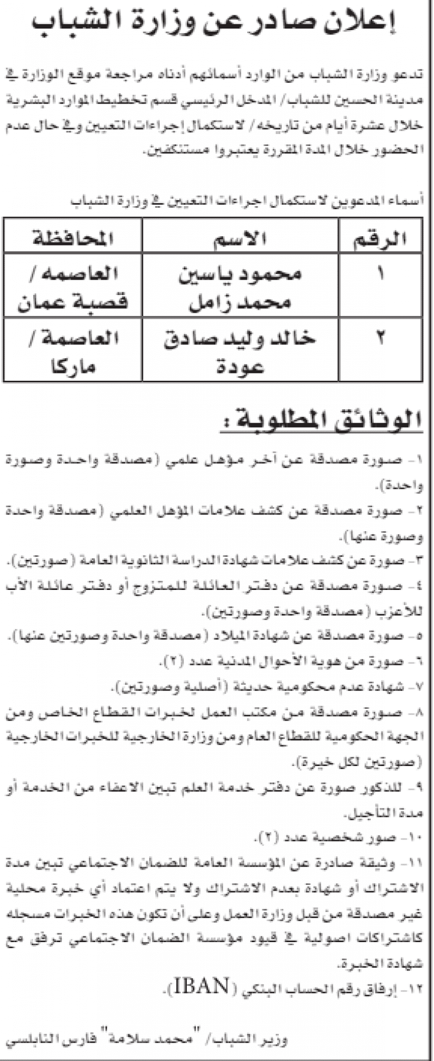 وظائف شاغره ومدعوون لللتعيين.. اسماء