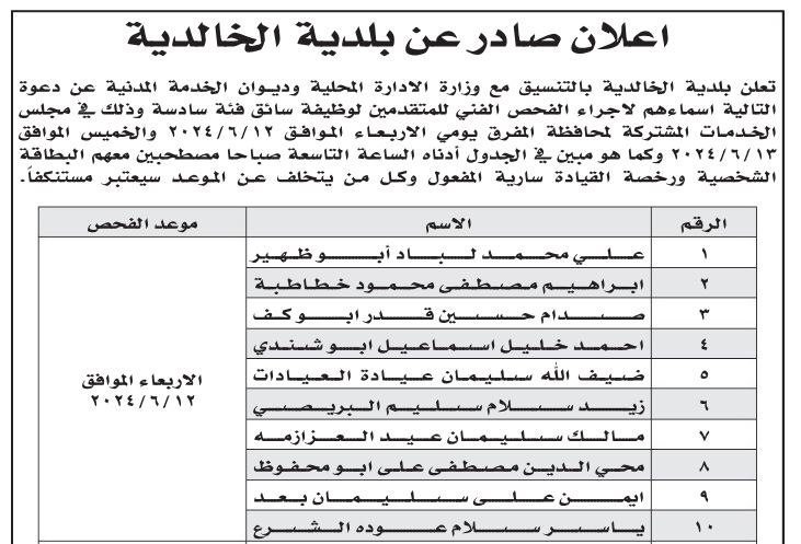 وظائف شاغرة ومدعوون للمقابلات الشخصية