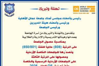 تهنئة وتبريك لأسرة جامعة عمان الأهلية