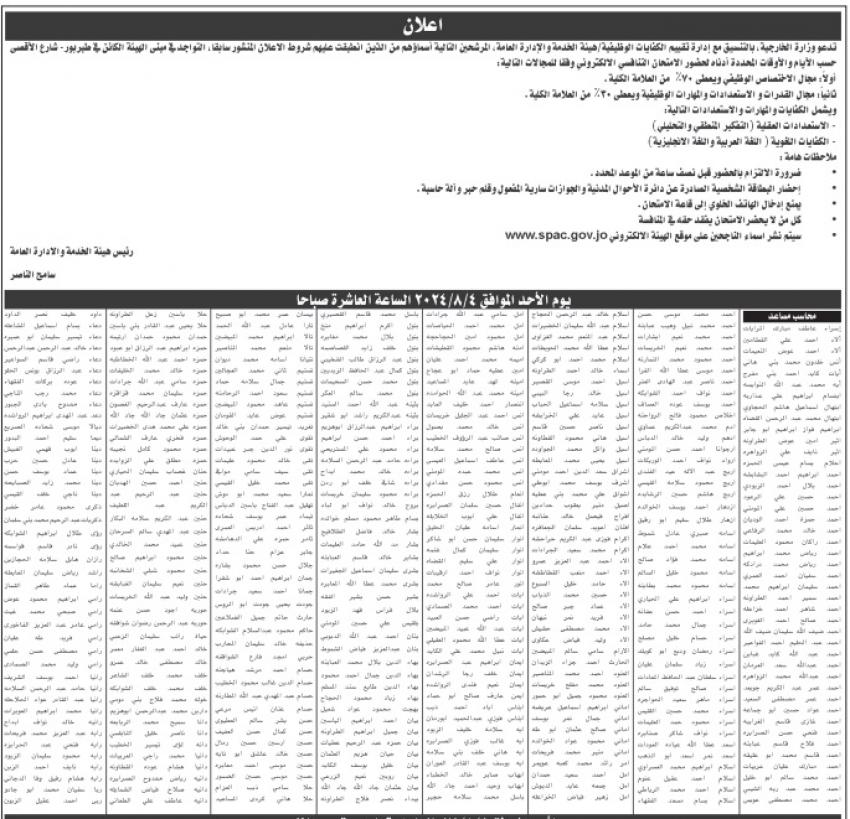 وزارة الخارجية تدعو مئات الأردنيين للأمتحان التنافسي .. أسماء