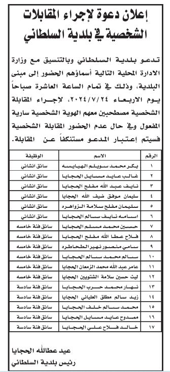 مدعوون لإجراء المقابلات والامتحان التنافسي (أسماء)