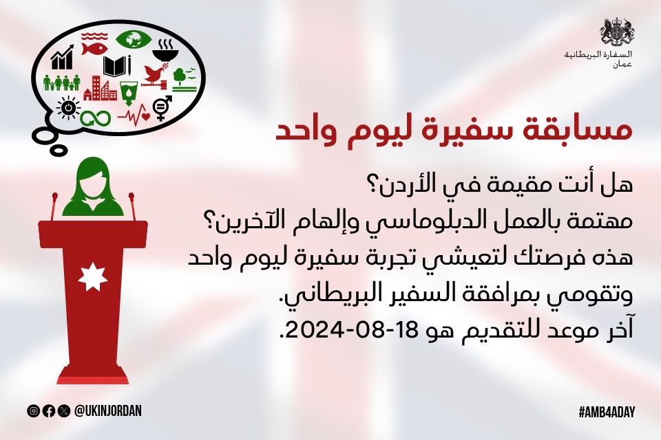 السفارة البريطانية في عمان تطلق مبادرة "سفيرة ليوم واحد" للشابات الأردنيات