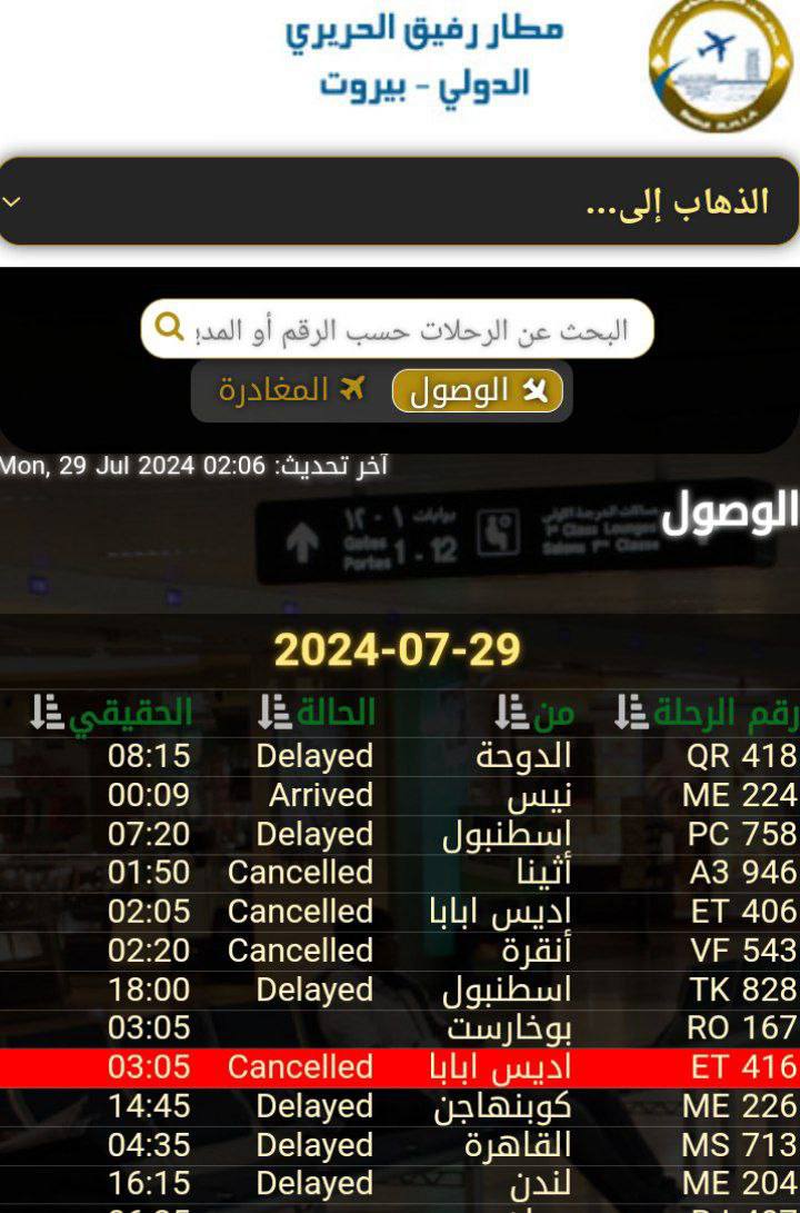 شركات الطيران تعلق رحلاتها إلى بيروت بسبب التوترات في المنطقة
