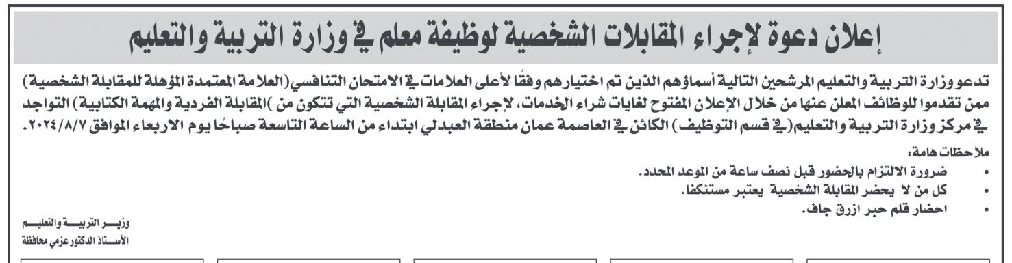 مدعوون للمقابلات ووظائف شاغرة في مؤسسات (أسماء)