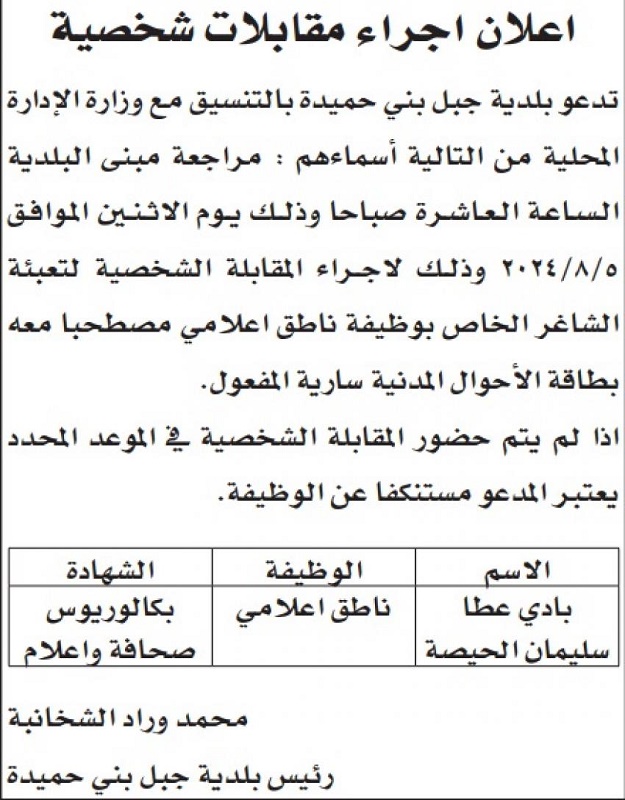 وظائف شــاغرة ومدعوون للتعيين - أسماء