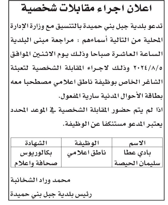 مدعوون للمقابلات ووظائف شاغرة في مؤسسات (أسماء)