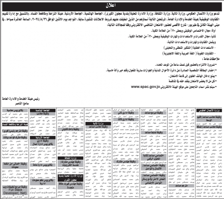 شواغر وظيفية ومدعوون للامتحان التنافسي (أسماء)