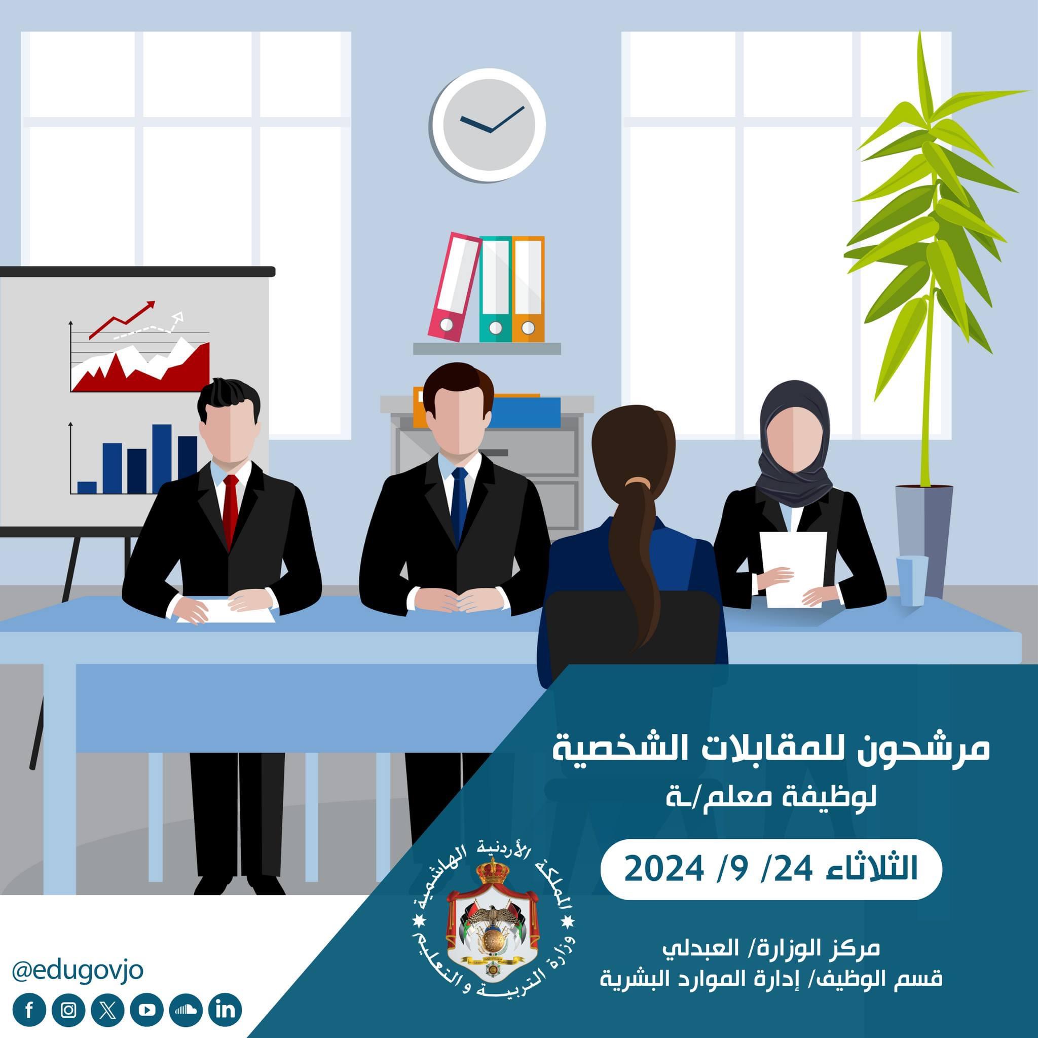 مدعوون لـ المقابلة الشخصية لوظيفة معلم/ـة .. أسماء
