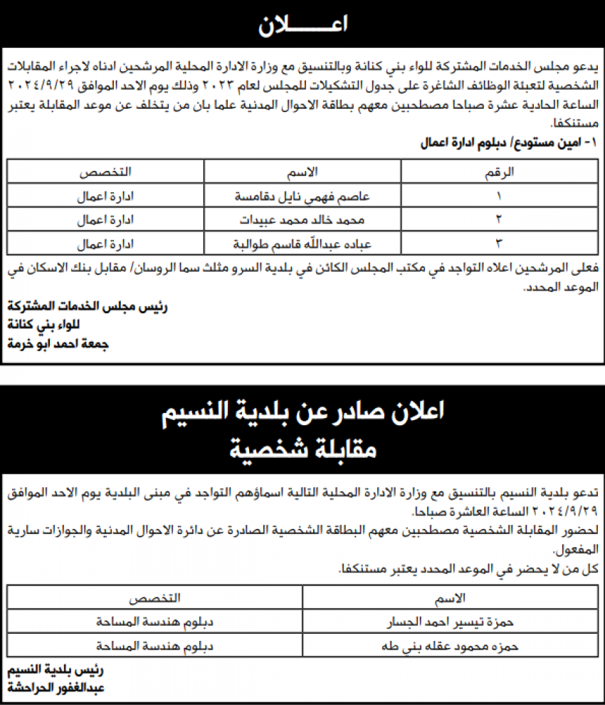 وظائف شاغرة ومدعوون للتعيين (أسماء)