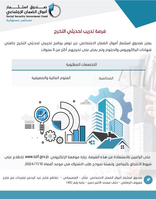 يعلن صندوق استثمار أموال الضمان الاجتماعي عن توفر برنامج تدريبي لحديثي التخرج
