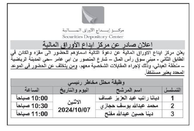 وظائف شاغرة ومدعوون لحضور الامتحان التنافسي- أسماء