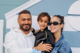 تامر حسني وبسمة بوسيل ينسجمان في حفا ميلاد ابنهما آدم