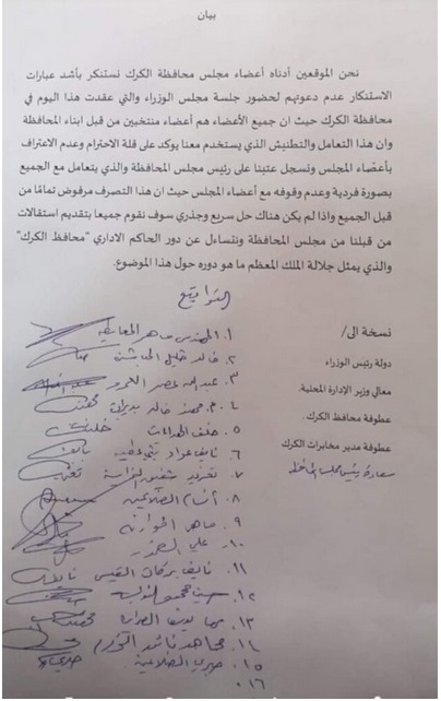 15عضو في الكرك يحتجون يهددون بالإستقالة .. والسبب ؟