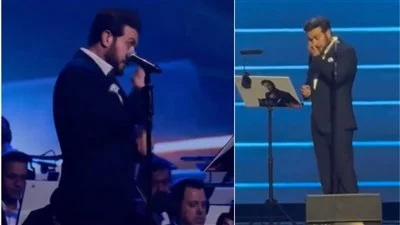 ماجد المهندس يبكي على المسرح أثناء تأديته اغنية للرويشد (فيديو )