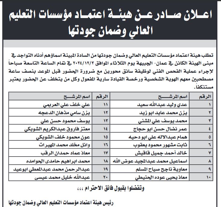 مدعوون لإجراء المقابلات والامتحان التنافسي (أسماء)