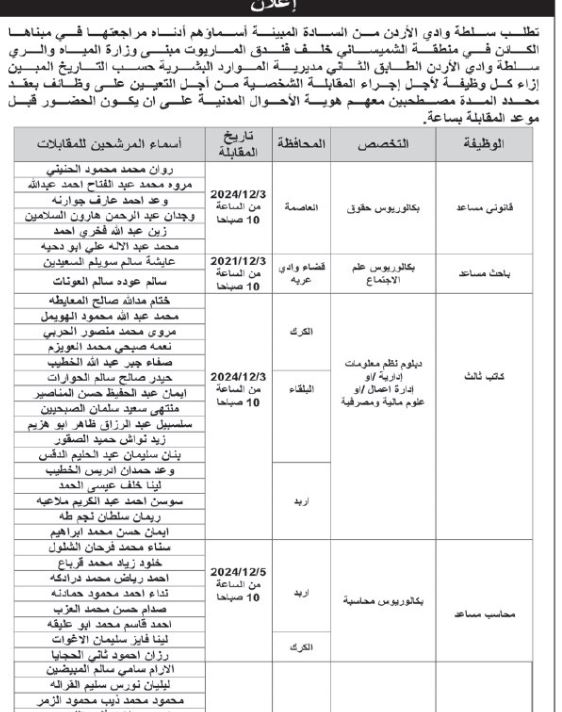 مدعوون لإجراء المقابلات والامتحان التنافسي (أسماء)