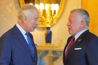 King Abdullah II arrives at Windsor Palace to meet Charles III