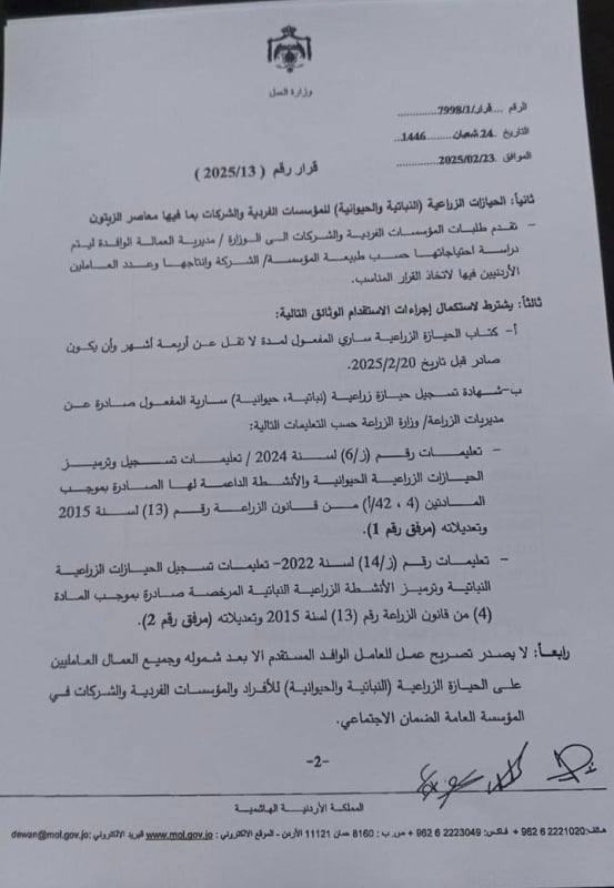 عاجل | وزارة العمل تسمح باستقدام العمالة الوافدة للقطاع الزراعي