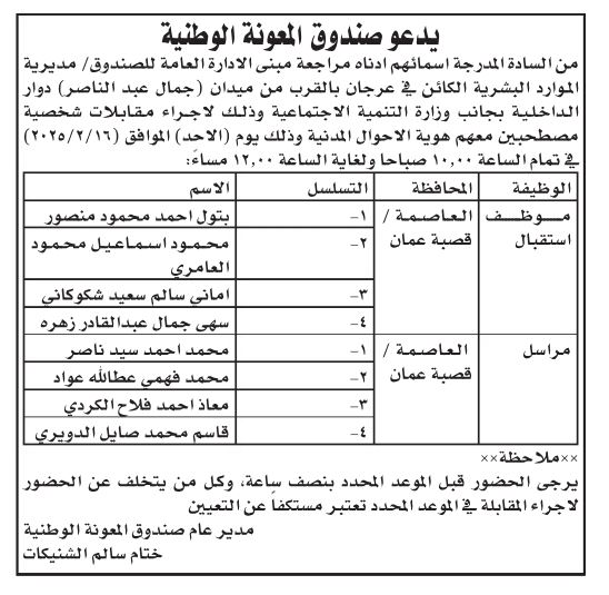 فرص عمل ومدعوون للتعيين في وظائف حكومية (أسماء)