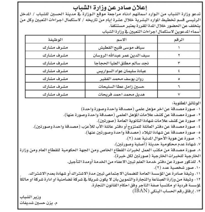 فرص عمل ومدعوون للتعيين (أسماء)