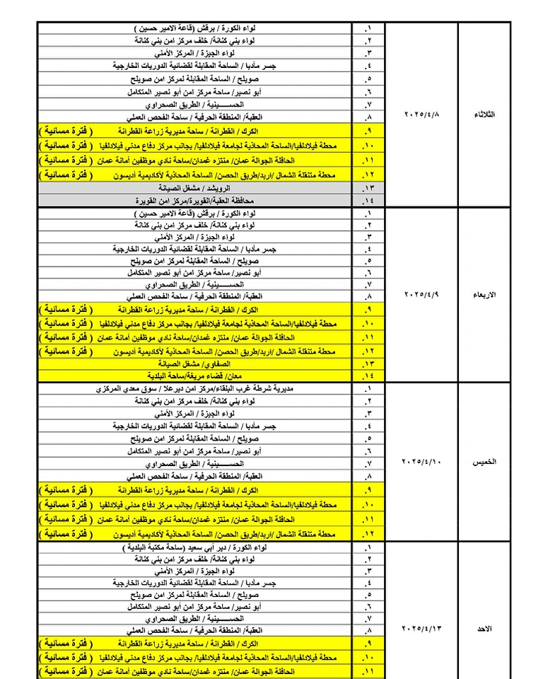 مواعيد العمل بجولات الترخيص المتنقل في شهر نيسان