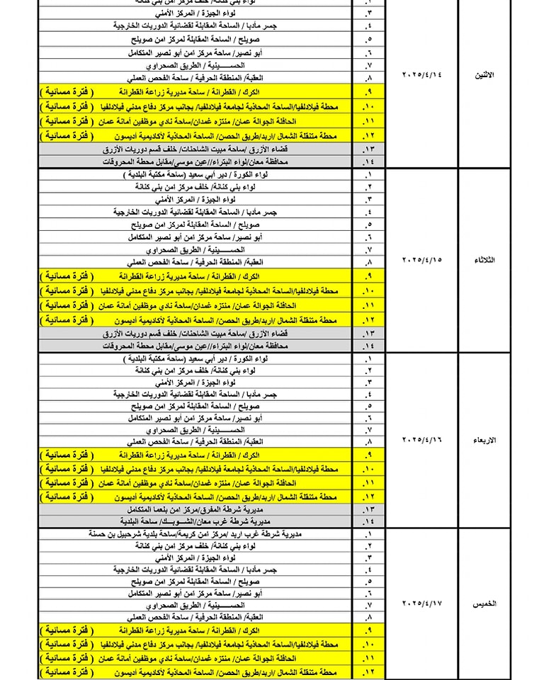 مواعيد العمل بجولات الترخيص المتنقل في شهر نيسان