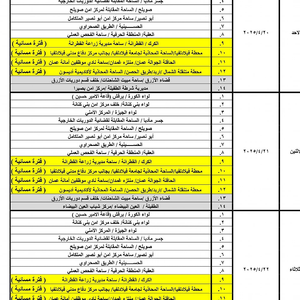 مواعيد العمل بجولات الترخيص المتنقل في شهر نيسان