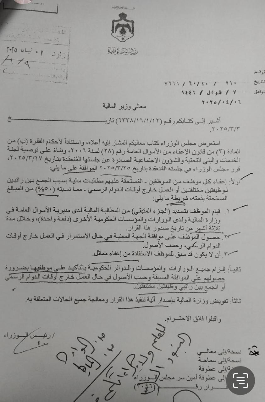 إعفاء موظفين من مبالغ مستحقّة عليهم بسبب الجمع بين راتبين (شروط)