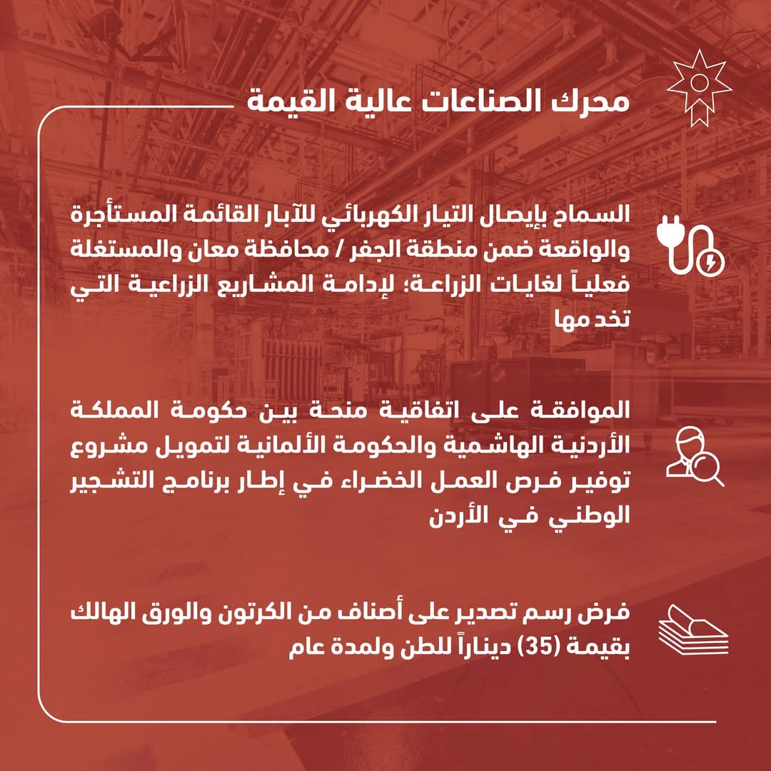 تخصيص أراضٍ ومنح حقوق تعدين لتعزيز الاستثمار في معان والعقبة