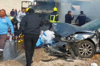 حادث تصادم 4 مركبات بجرينة في مادبا