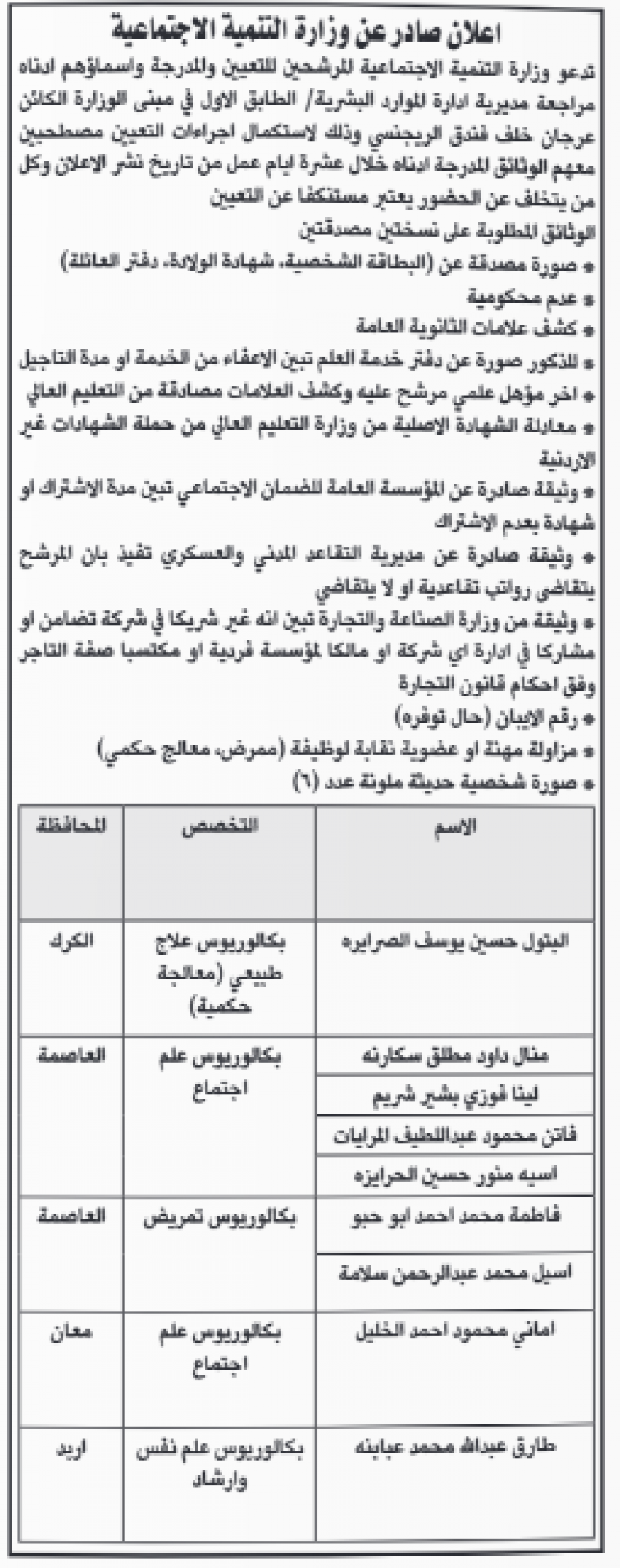 وظائف شاغرة ومدعوون للمقابلات (أسماء)