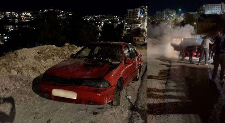 احتراق مركبة في السلط والدفاع المدني يتدخل