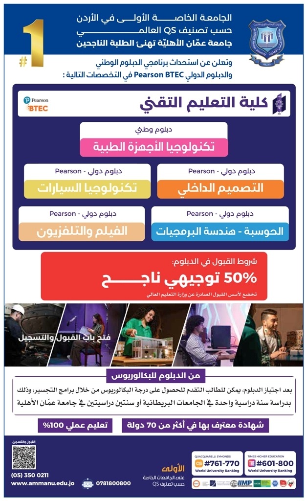 صورة حول : كلية التعليم التقني في عمان الأهلية : تجسيد لرؤية التحديث الاقتصادي وبوابة لمستقبل مهني مضمون كلية التعليم التقني في عمان الأهلية : تجسيد لرؤية التحديث الاقتصادي وبوابة لمستقبل مهني مضمون