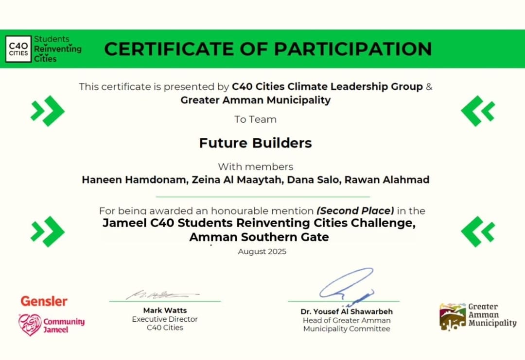 هندسة العمارة في جامعة البترا تحصد ثلاث جوائز في المسابقة الدولية "الطلاب يعيدون ابتكار المدن